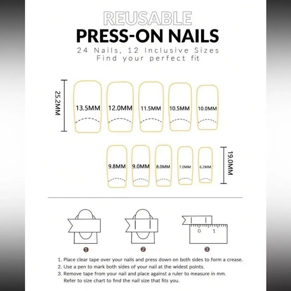 Y2K 24 Piece White French Tip Butterfly Rhinestone Square Press On Nails